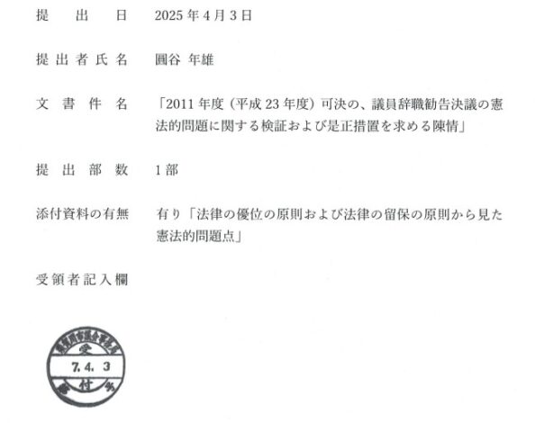 Petition Submitted to the Sukagawa City Council Seeking an Independent Review and Corrective Measures Concerning the Resignation Recommendation Resolutions