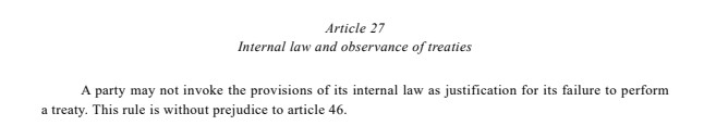 Normative Framework—Article 27 of the Vienna Convention on the Law of Treaties: Domestic Law and Treaty Obligations